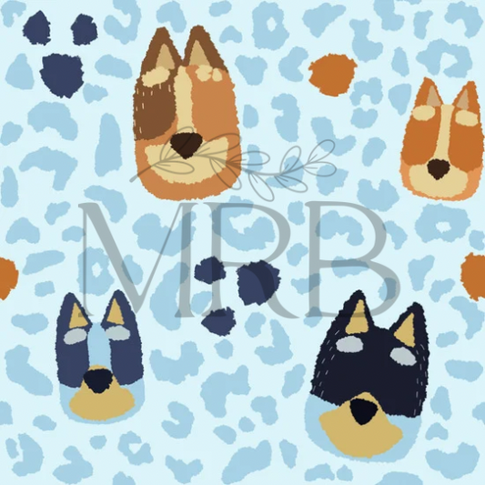Bluey Cheetah (Blue)(ON HAND FABRIC)