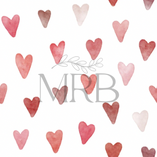 Red Watercolor Hearts (ON HAND FABRIC)