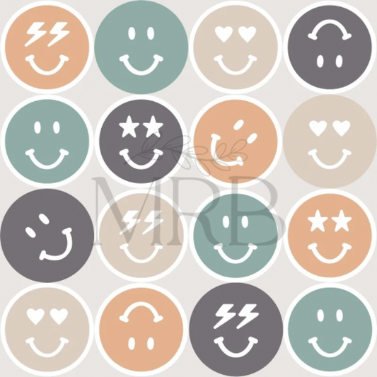Teal+Orange Smiley (ON HAND FABRIC)