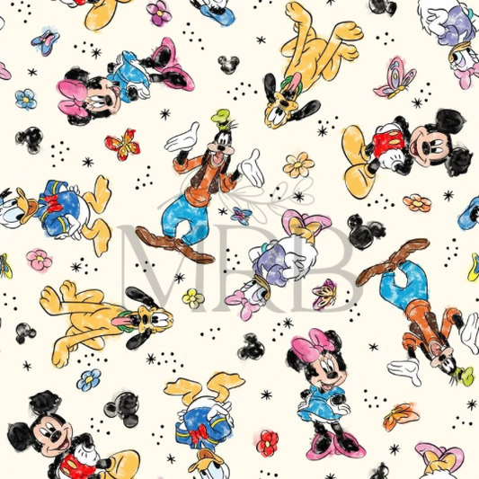 Mickey + Friends Floral (ON HAND FABRIC)