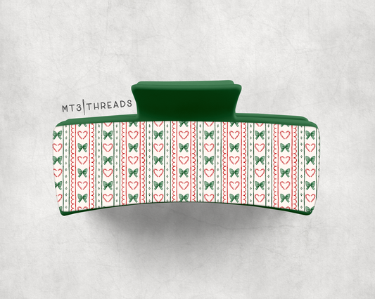 Green Bow Stripes | Claw Clip